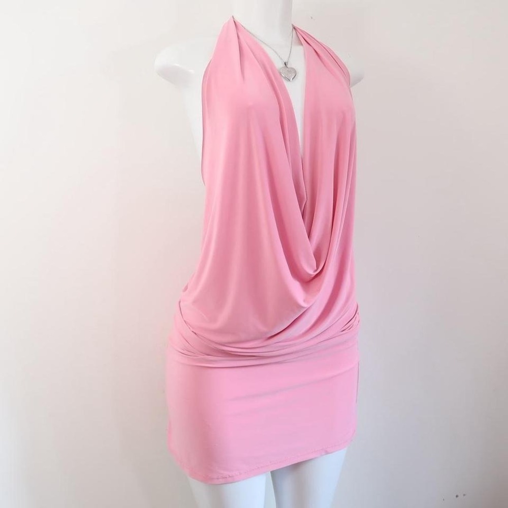 pink draped halter mini dress mcbling